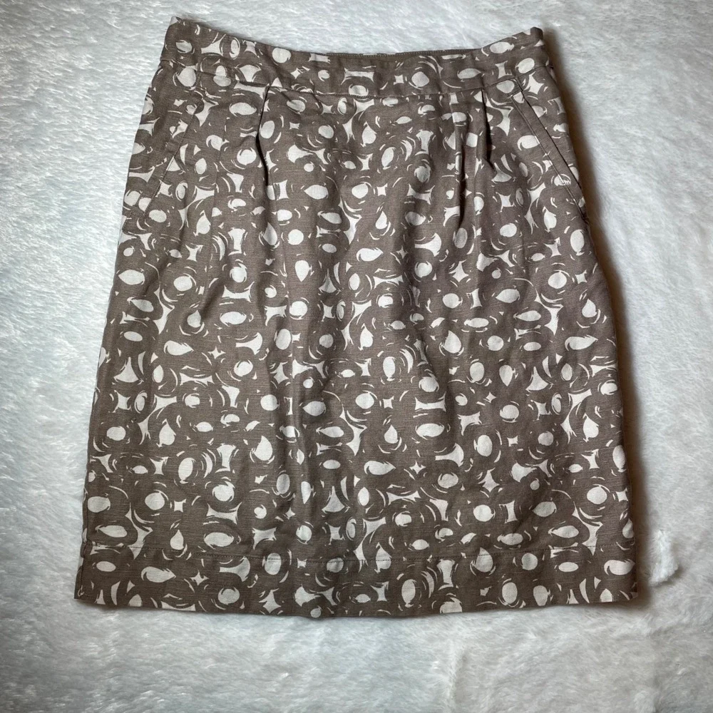 Boden Taupe White Abstract Geometric Cotton Linen A-Line Skirt ‎ 6 60s Retro Mod